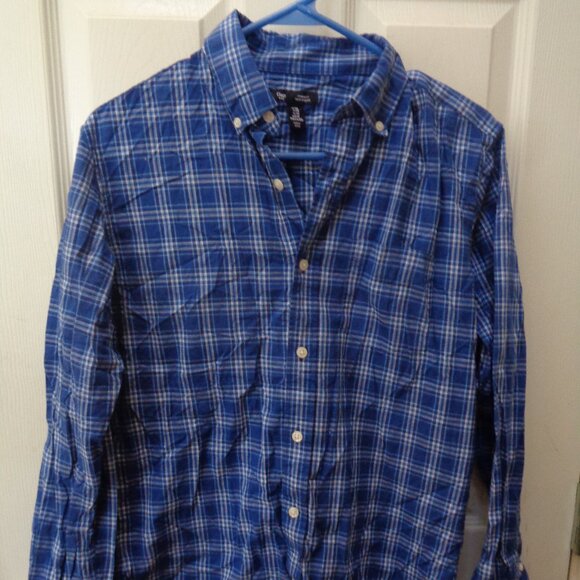 Gap Men's Button Up Long Sleeve Blue Plaid Shirt Small Standard Fit - Picture 1 of 2